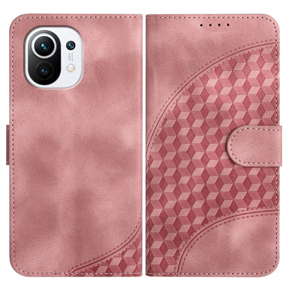 Rose pink phone leather wallet case with geometric panel and side magnetic strap