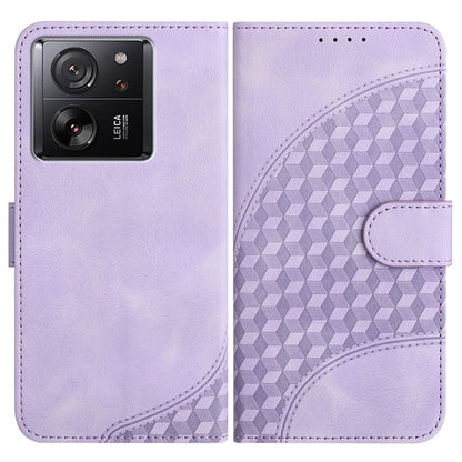 Light purple flip phone leather case with embossed geometric pattern and side strap closure