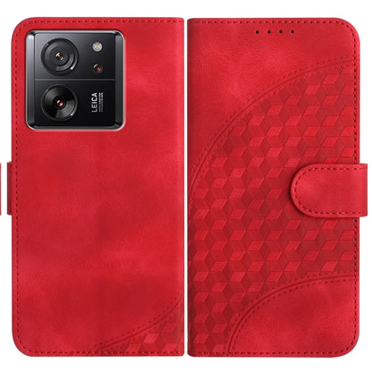 Red embossed leather wallet phone case with magnetic flap and side cutout