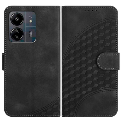 Black leather-look flip phone case with embossed geometric elephant design and side flap