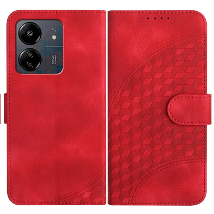 Red leather-look flip phone case with embossed geometric elephant design and side flap
