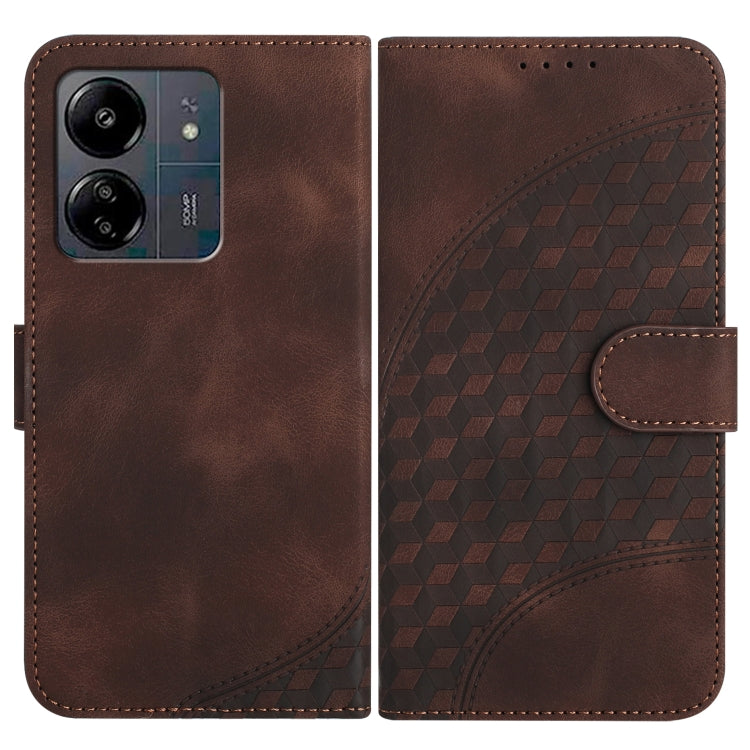 Brown leather-look flip phone case with embossed geometric elephant design and side flap