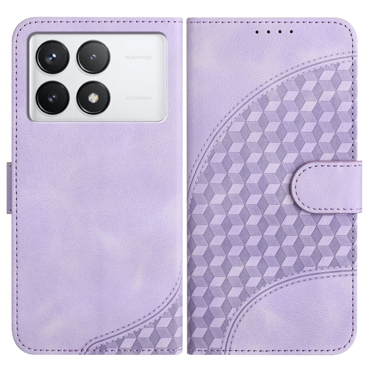 Light purple leather-look flip phone case with embossed geometric elephant design and side flap