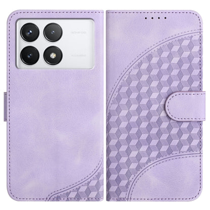 Light purple leather-look flip phone case with embossed geometric elephant design and side flap