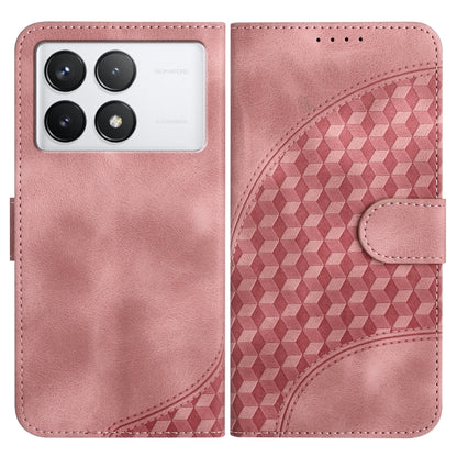 Pink leather-look flip phone case with embossed geometric elephant design and side flap