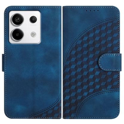 Royal blue leather phone wallet case with geometric embossed cubes and magnetic strap