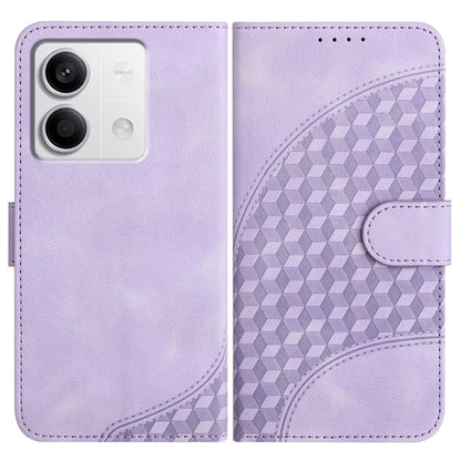 Light purple leather-look phone case with geometric embossing and front strap