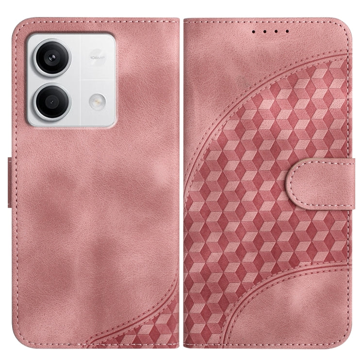 Rose pink leather-look phone case with geometric embossing and front strap