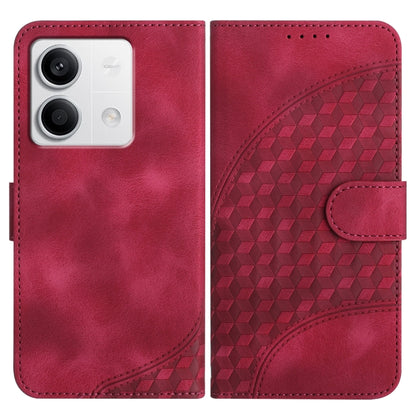 Red leather-look phone case with geometric embossing and front strap
