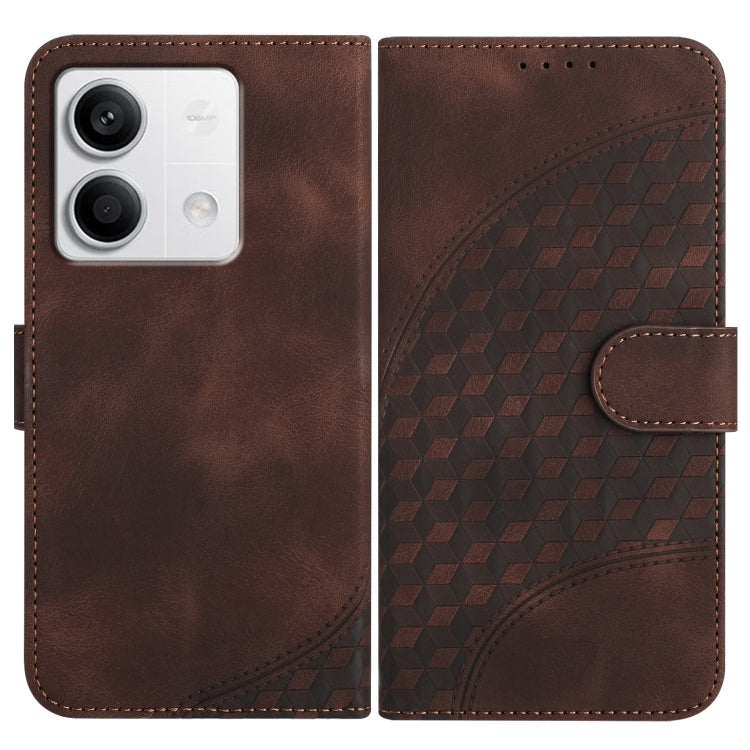 Coffee-brown leather-look phone case with geometric embossing and front strap