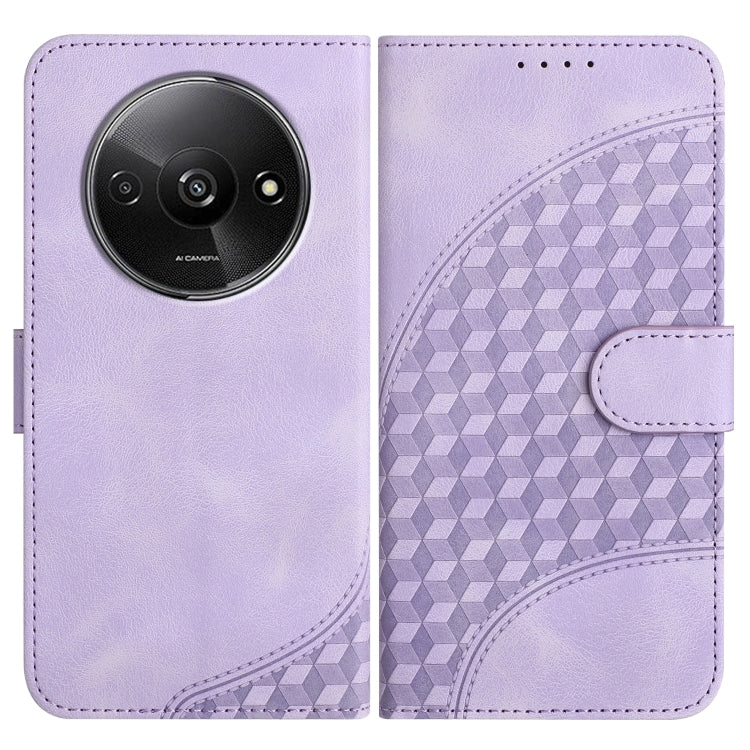Lavender phone leather wallet case with geometric cube emboss and dual-fold design