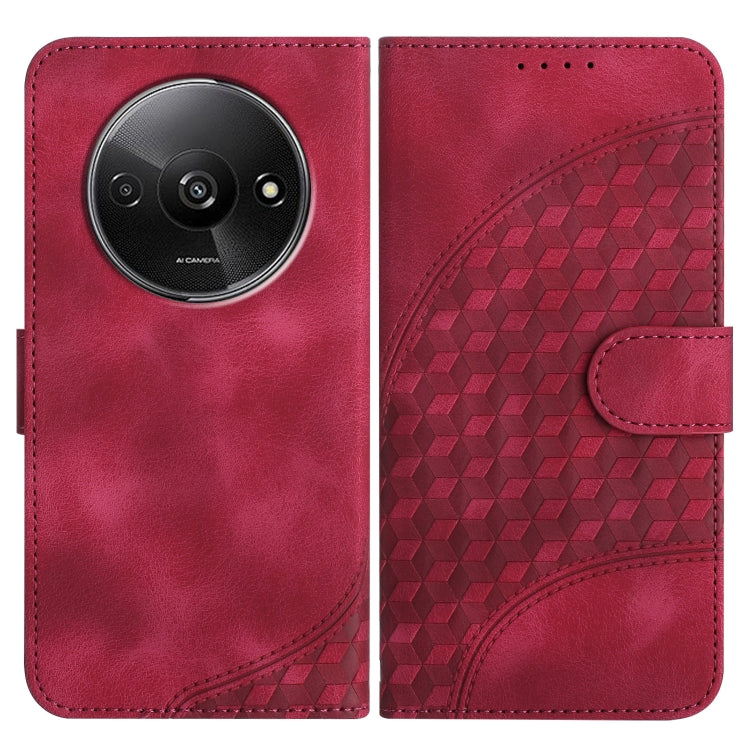Rose red phone leather wallet case with geometric cube emboss and dual-fold design