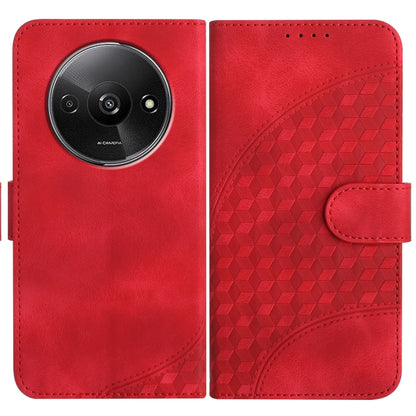 Red leather phone wallet case with geometric embossed pattern and magnetic strap