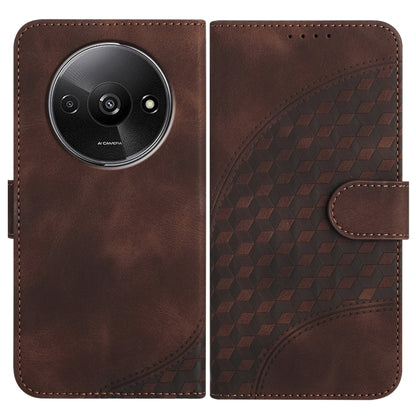 Brown leather phone wallet case with geometric embossed pattern and magnetic strap