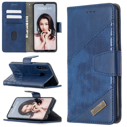 Blue crocodile-texture PU leather phone wallet case with card slots and flip cover