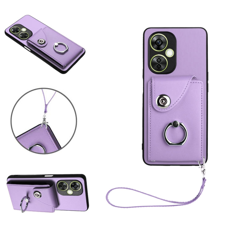Organ Card Bag Ring Holder PU Phone Case with Lanyard, For OnePlus Nord CE 3 Lite