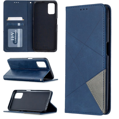 Blue leather wallet phone case with rhombus texture, magnetic flip and card slots
