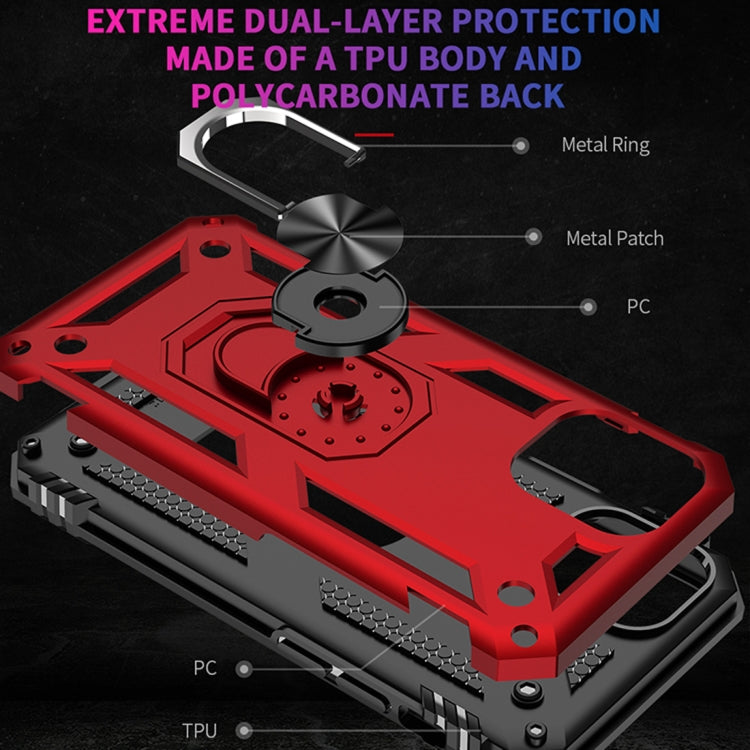 Red dual-layer phone case with textured TPU sides and PC back ring