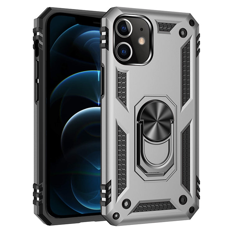 Silver shockproof TPU and PC phone case with 360 rotating holder