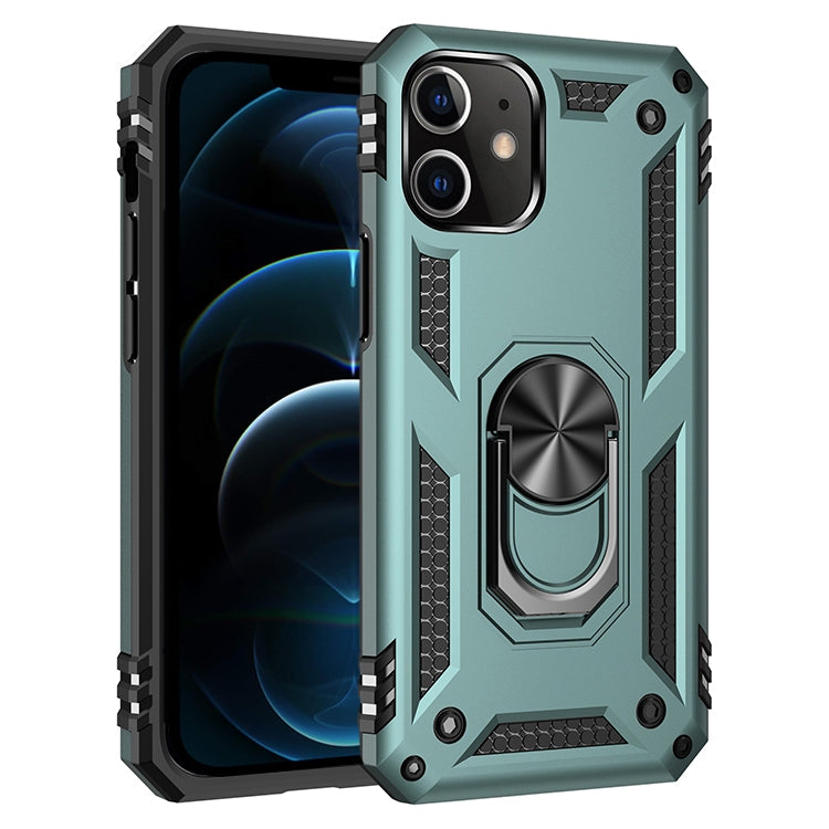 Shockproof TPU and PC phone case with 360 rotating holder, teal with black protective shell