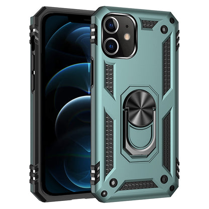 Shockproof TPU and PC phone case with 360 rotating holder, teal with black protective shell