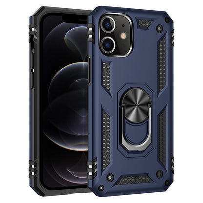 Navy rugged phone case with rotating ring holder and dual camera opening