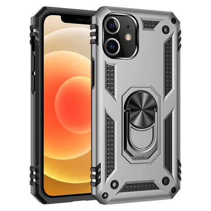 Silver shockproof phone case with textured sides and 360 rotating holder