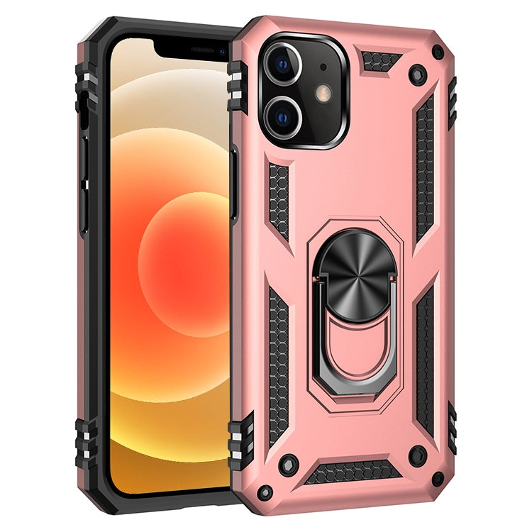 Shockproof TPU+PC phone case in rose pink with 360° rotating ring holder and grip texture
