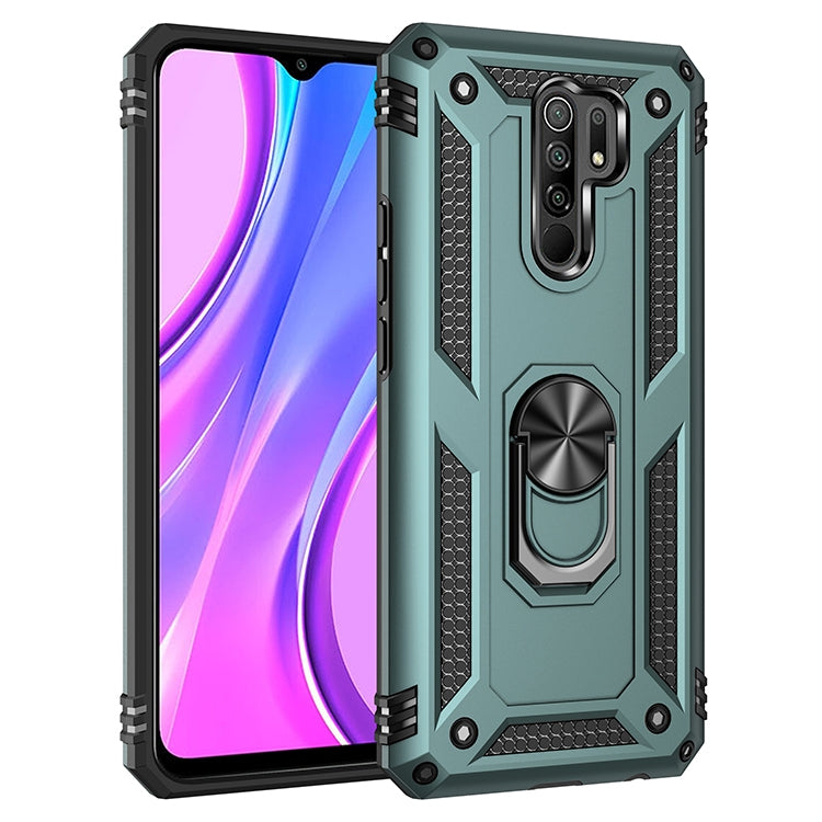 Teal rugged phone case with rotating ring holder and camera cutout