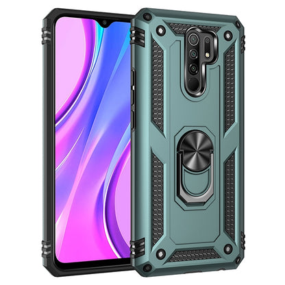 Teal rugged phone case with rotating ring holder and camera cutout