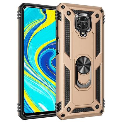 Beige rugged phone case with rotating ring holder and textured side grips