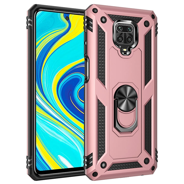 Light rose pink shockproof phone case with TPU/PC armor and rotating stand holder