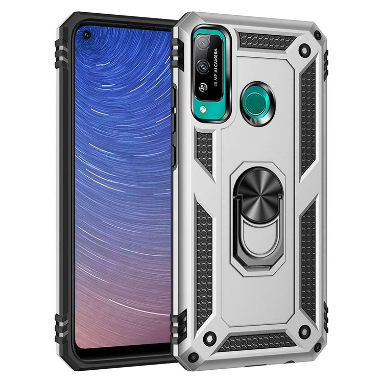 Silver and black shockproof phone case with 360 rotating holder