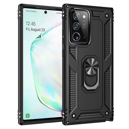 Black rugged phone case with camera protection and 360 rotating holder