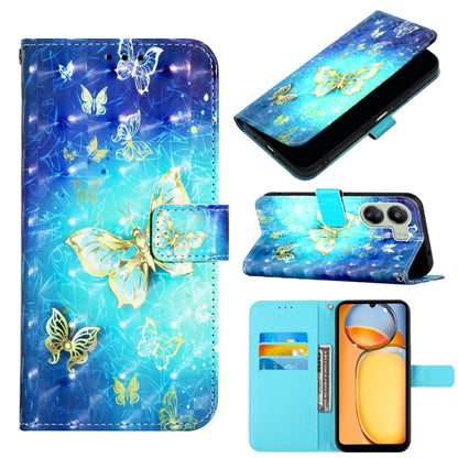 Flip leather phone case, blue with golden butterflies and floral art; card slot flap.