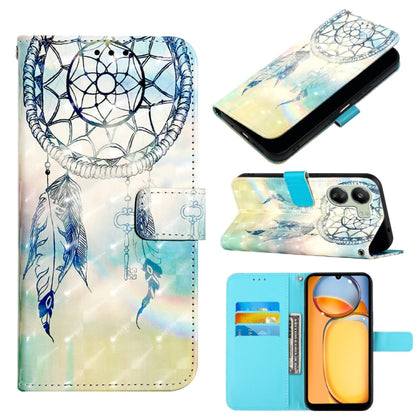 Feather dreamcatcher 3D-style flip leather phone case with blue-and-white pattern