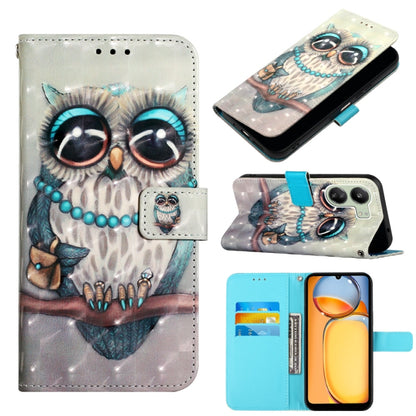 Owl 3D-style flip leather phone case with teal-and-brown print, card holder