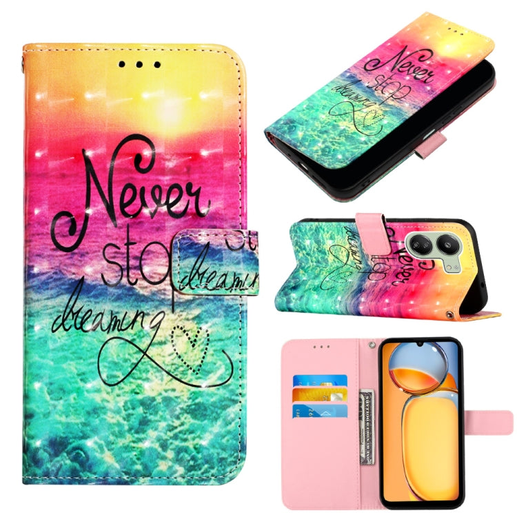 Gradient sea 3D-style flip leather phone case with “Never stop dreaming” text
