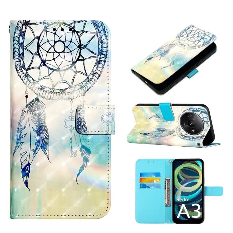 White leather flip phone case with blue dreamcatcher and feather print, and card slot