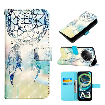White leather flip phone case with blue dreamcatcher and feather print, and card slot