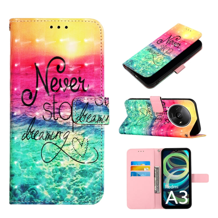 Multicolor leather flip phone case with 'Never' text and wave landscape art