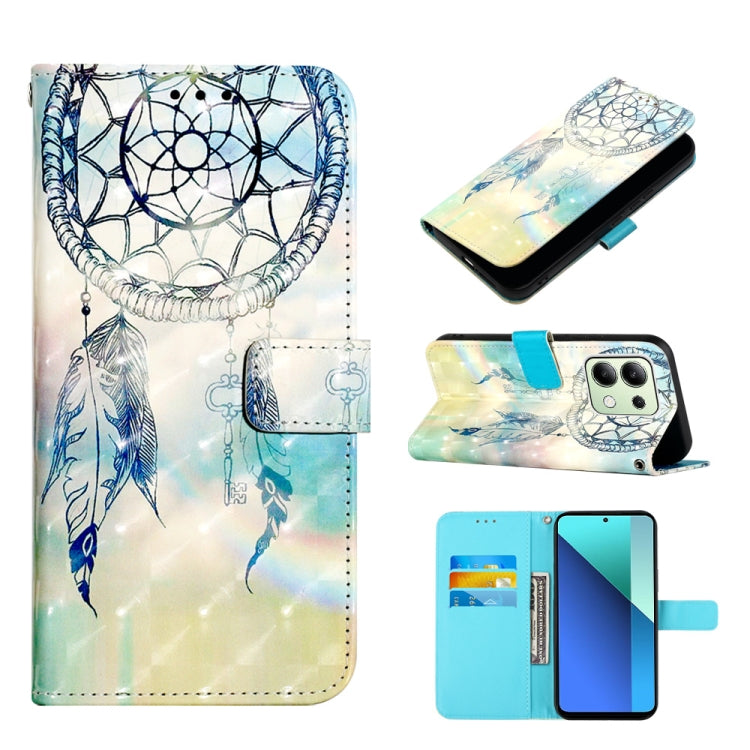 Blue dreamcatcher leather flip phone case with card slot, abstract artwork panel.