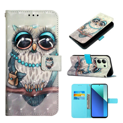3D owl graphic flip leather phone case with magnetic closure, card slot and cutout