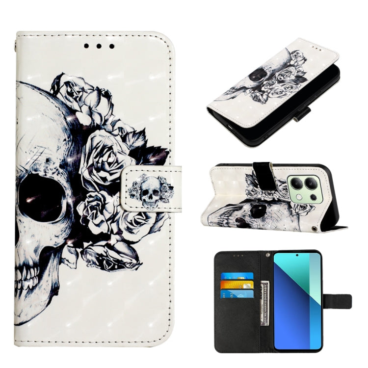 Skull rose graphic flip leather phone case with magnetic closure and card slot