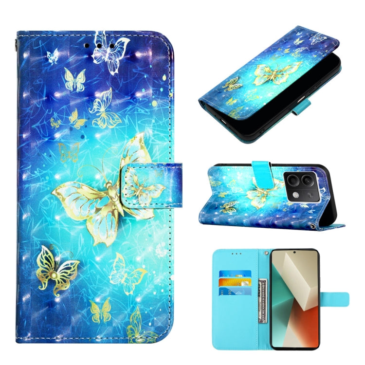 Flip leather phone case, blue with golden butterflies and floral; card slot flap.