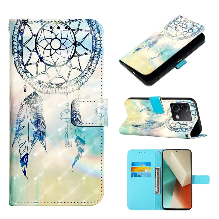 Flip leather phone case, white and blue dreamcatcher feather art; card slot flap.