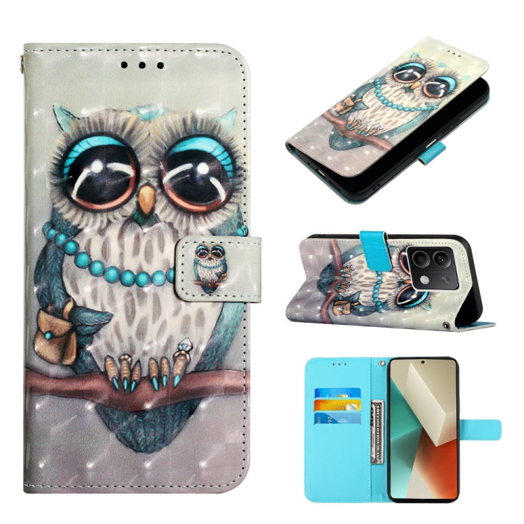 Flip leather phone case, white with owl illustration and blue eyes; card slot flap.