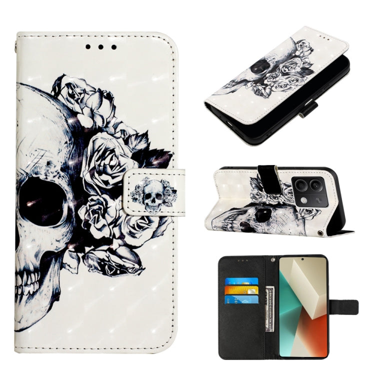 Flip leather phone case, white with blue skull and rose artwork; card slot flap.