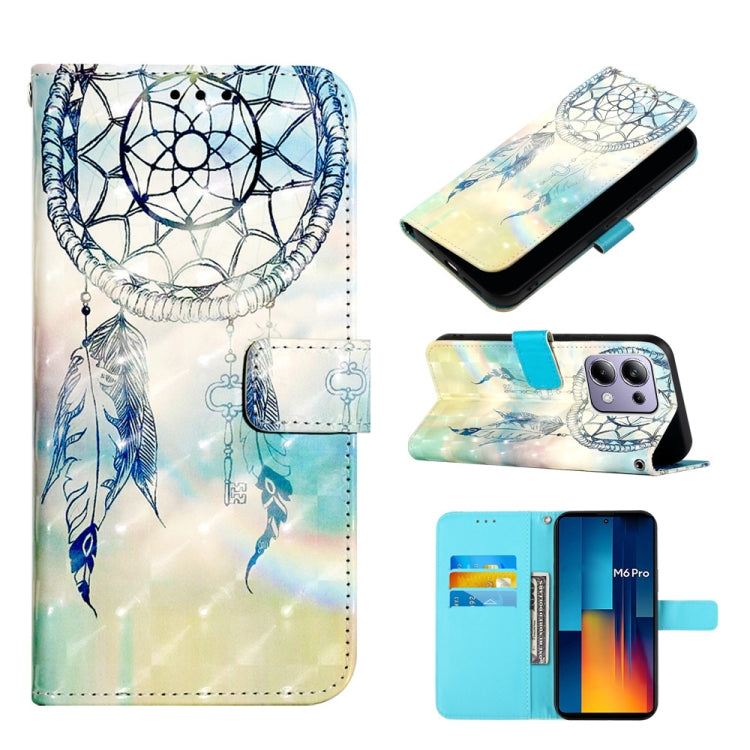 Blue dreamcatcher leather flip phone case with card slot, abstract artwork panel.