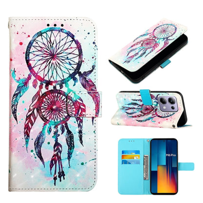 Flip leather phone case with dreamcatcher graphic in pink, teal, and purple